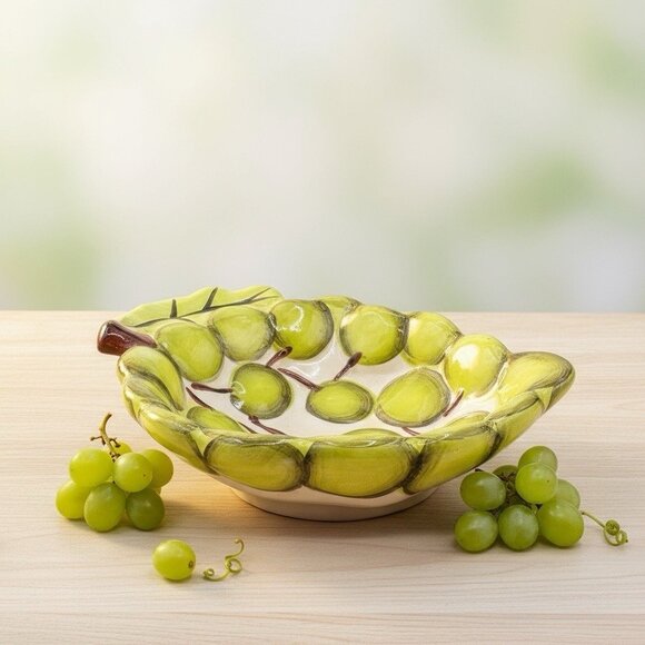 Grape Leaf Green Ceramic Dipping Dish Hand Painted El Camino Linens N Things Vtg - Picture 1 of 11